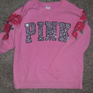 PINK SEQUIN ROSE CREWNECK